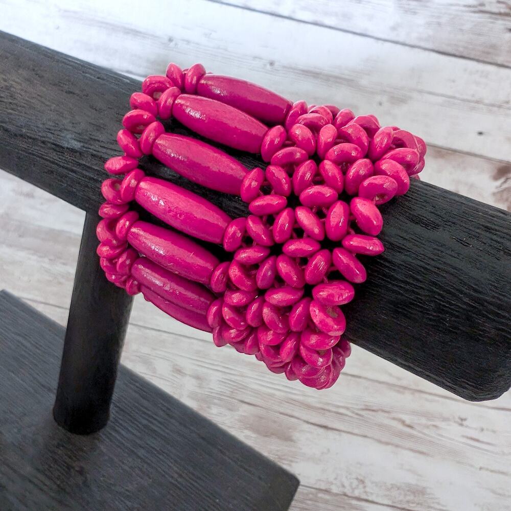 Vintage Stretch Bracelet Very Wide Bright Pink
